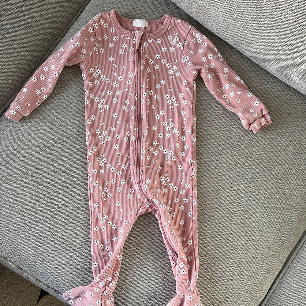 Petite Lem Firsts Pink and White Floral Footie 9M
